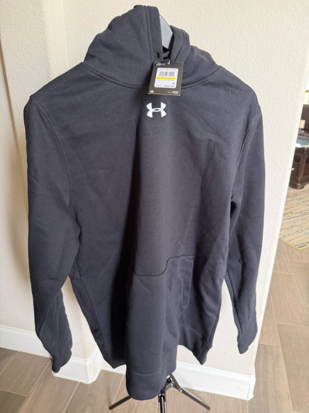 Under Armour Black Hustle Fleece Loose Crewneck Pullover Hoodie M